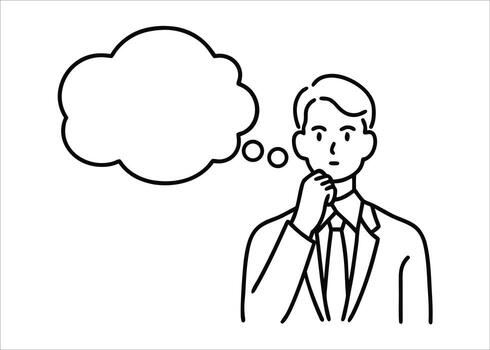 Minimalist continuous line art depicting a man deep in thought with a single flowing stroke vector