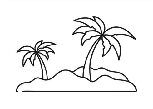 A single continuous line art drawing of a tropical coconut palm tree with its fronds swaying gently isolated on white background vector