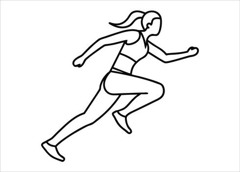Elegant single line art depicting a female athlete engaged in a dynamic running motion captured with fluid strokes vector