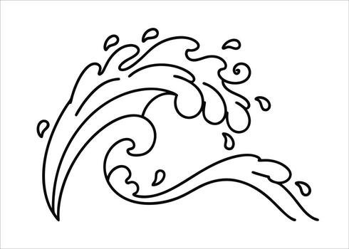 Elegant single line art depicting dynamic water splashes and flowing ocean waves in a minimalist style vector