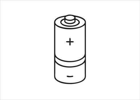 A simple black and white line art illustration of a common cylindrical power cell with positive and negative terminals isolated on white background vector