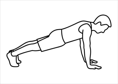 Dynamic continuous line drawing of a fit man performing push ups in athletic training session vector
