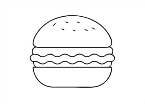 A simple line drawing showcasing a classic hamburger with all the fixings presented cleanly isolated on white background vector