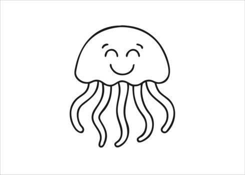 A cheerful cartoon jellyfish illustration with a simple outline and a friendly smiling expression presented isolated on white background vector
