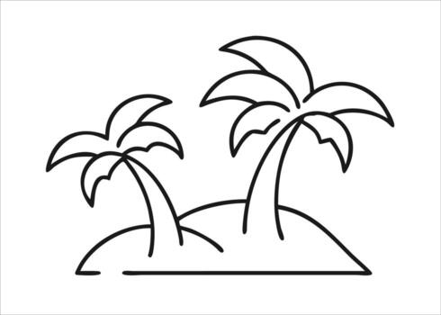 A simple modern unique tropical beach line art graphic design featuring a stylized palm tree and ocean waves isolated on white background vector