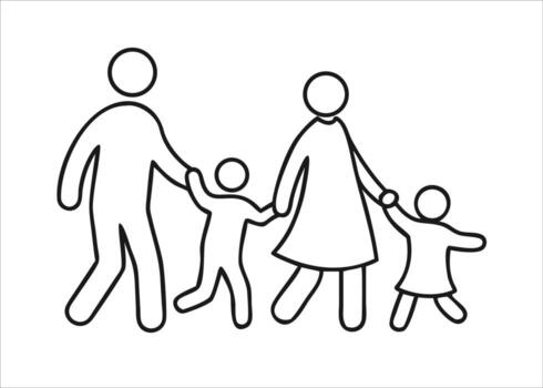 A delicate continuous single line drawing capturing the tender connection between a mother and father embracing their child with gentle affection isolated on white background vector
