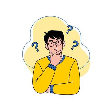 Flat Style Pensive Man with Question Marks Character Illustration vector