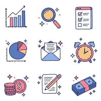 Cute Handdrawn Business Finance Element Icon Set For Presentation Assets vector