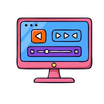 Cute Handdrawn Style Computer Screen Media Player Control Interface Icon vector
