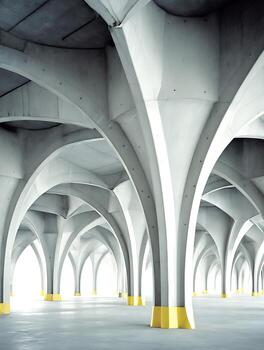 Abstract Architectural Design Modern Concrete Structure with Arched Columns. photo