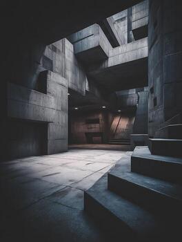 Abstract Concrete Architecture A Study in Geometric Forms and Shadows. photo