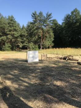 Open clearing with targets set for shooting practice near forest photo