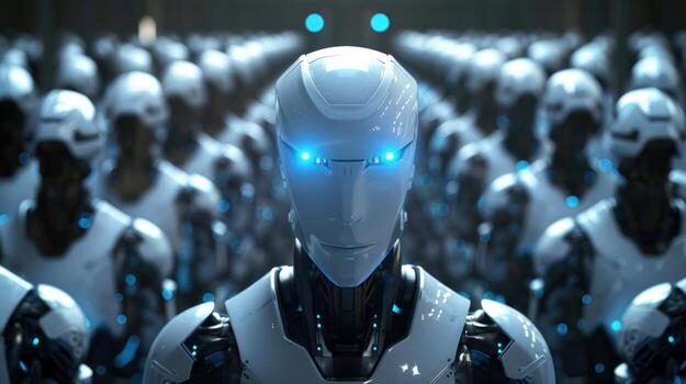 Robots assemble artificial intelligence and automation in futuristic concept photo