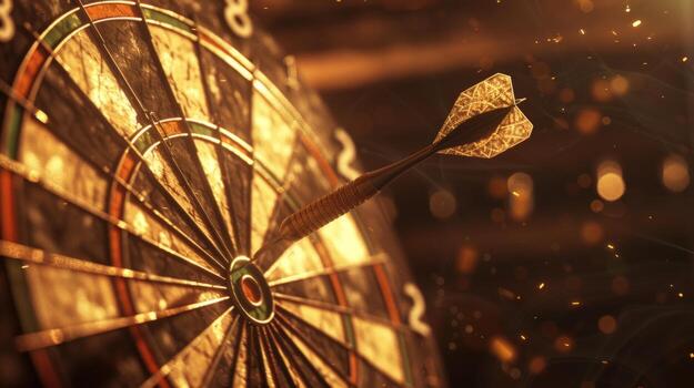 Dart in dartboard bullseye precision target game photo