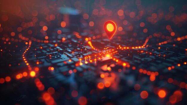 Digital network map with location pin technology and modern infrastructure photo