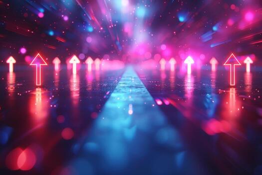 Glowing arrow shapes leading forward with abstract tech background photo