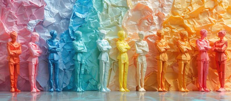 Monochromatic figures in rainbow color gradient textured abstract background photo