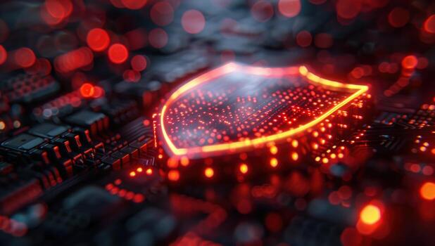 Digital security shield over computer circuitry network data protection photo