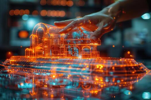 Futuristic building design conceptual wireframe visualization of high tech architecture photo