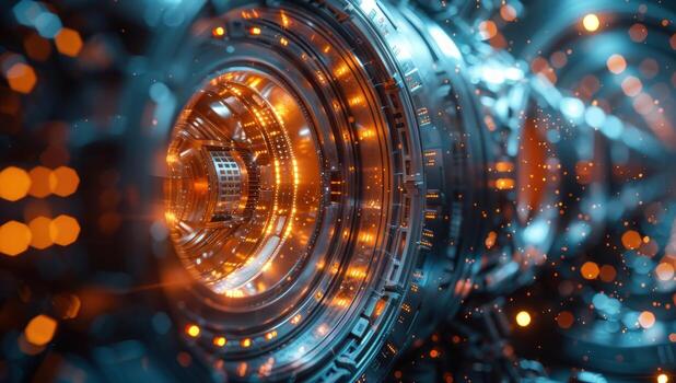 Abstract technological structure with intricate circular design photo