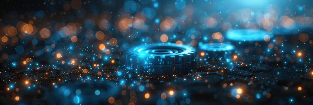 Abstract technology background with glowing circular platforms and bokeh lights photo