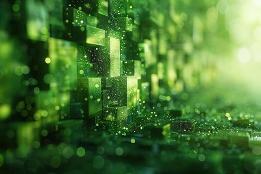 Abstract green cube particle background futuristic technology concept photo