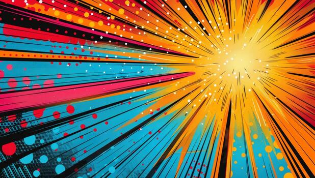 Abstract colorful burst background design with dynamic radial rays and dots photo