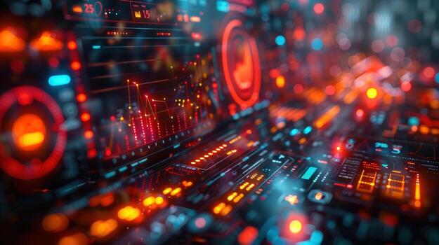 Abstract holographic interface digital technology data analysis system monitoring photo