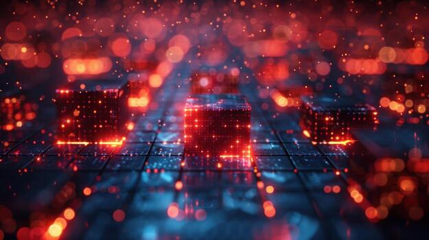 Abstract digital cubes network data structure technological innovation concept photo