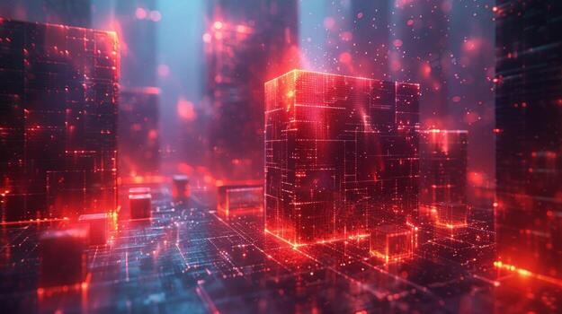 digital red resumen alto tecnología cúbico estructura brillante rojo y azul ligero foto