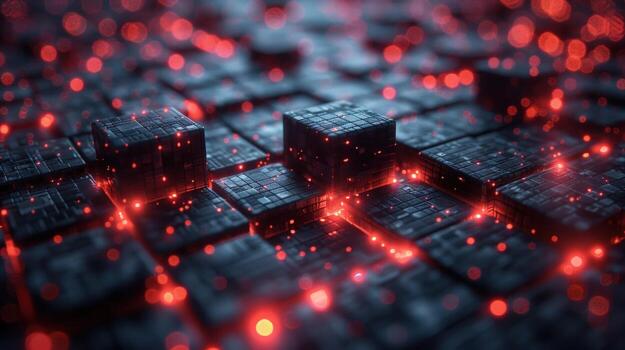 resumen tecnología red con interconectado cubitos y brillante partículas foto