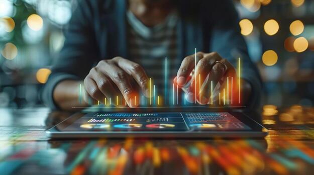 Digital data analysis tablet visualization charts graphs technology photo