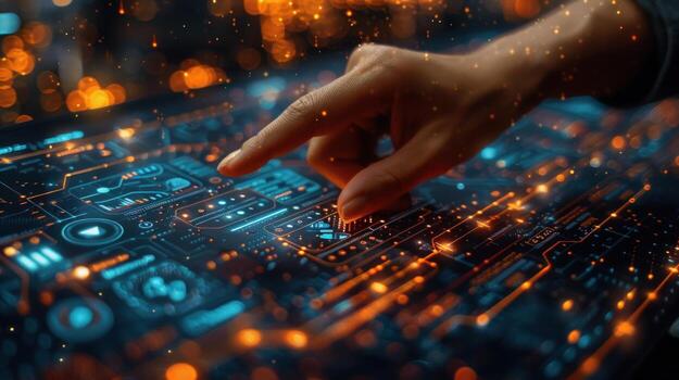 Interface control with touch technology automation and digital system photo