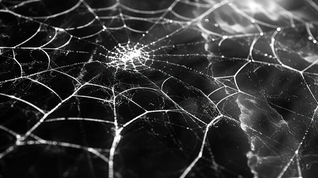 Intricate spiderweb with dew drops macro nature pattern photo