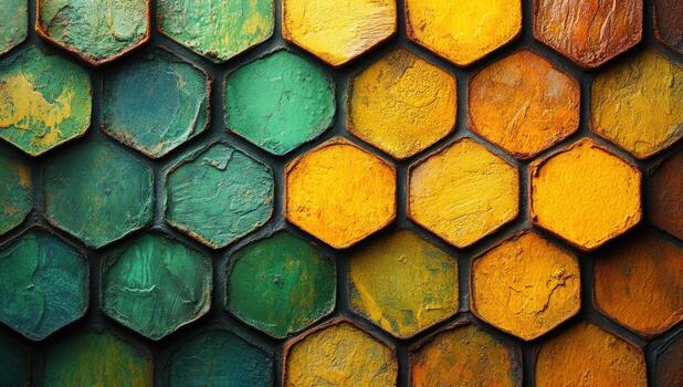 Abstract hexagon pattern with textured surface and gradient color scheme for backgrounds photo