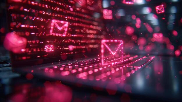 datos seguridad correo electrónico comunicación con brillante sobre y código en computadora teclado foto