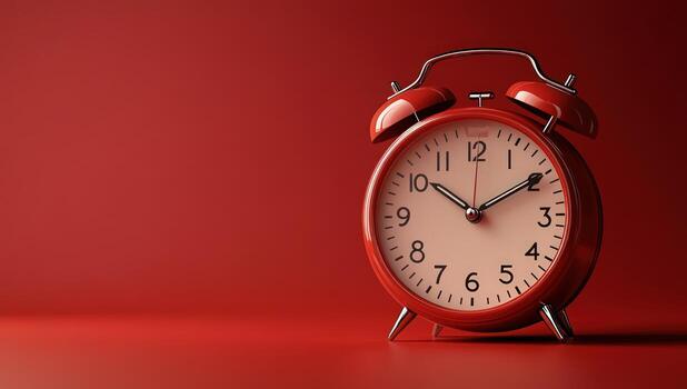Classic analog alarm clock symbolizing time management and deadlines in red color scheme photo