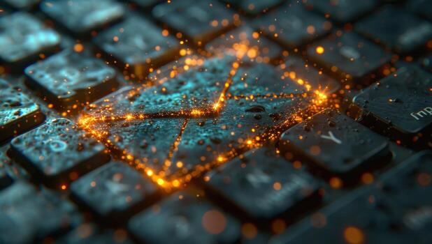 Glowing envelope icon on computer keyboard digital communication and technology concept photo