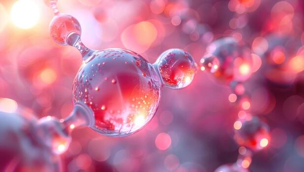 Molecular structure in scientific visualization with translucent spheres on blurred background photo