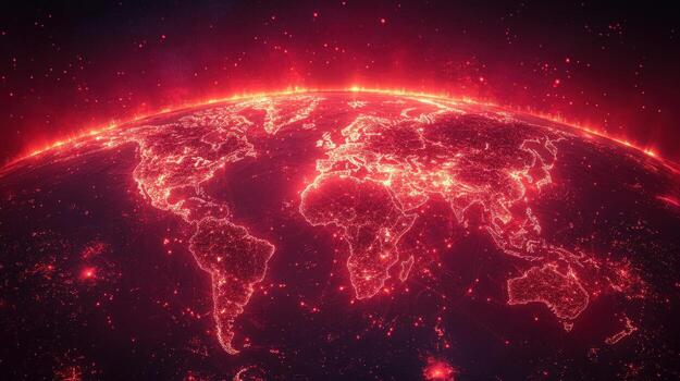 Illuminated world map on globe abstract digital background photo