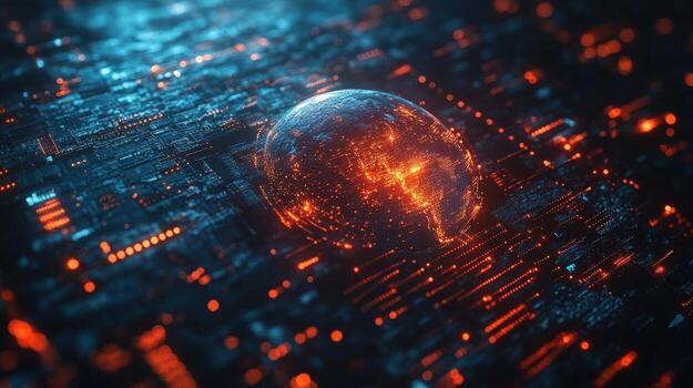 Digital globe embedded in computer circuitry abstract technology concept photo