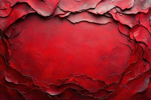 Deep red textured abstract background with artistic painted layers and decorative frame photo