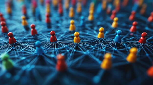 Abstract network of human connection figures in a web of interconnected lines representing social media community and digital connectivity photo