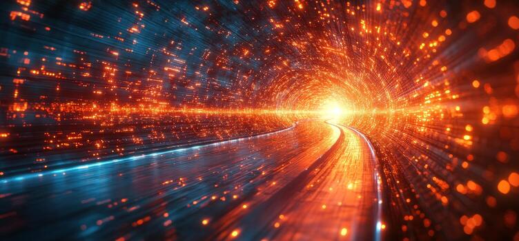 Futuristic data tunnel abstract digital network path for high tech and communication photo