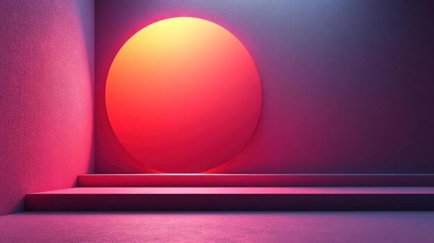 Glowing circle in abstract architectural setting with vibrant gradient light photo