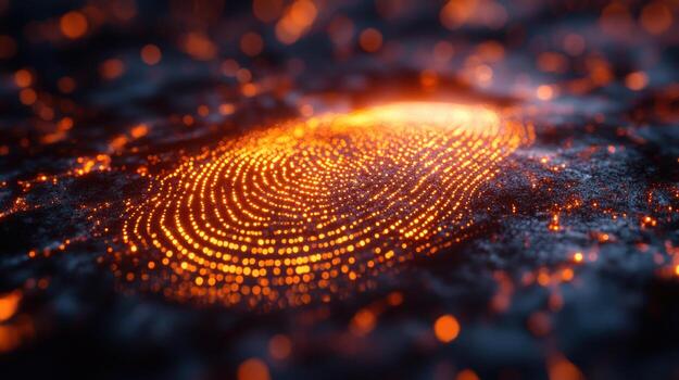 Digital fingerprint scan glowing particle identification security technology photo