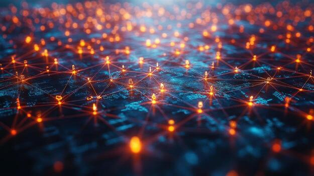 Digital network interconnected nodes abstract technology background photo