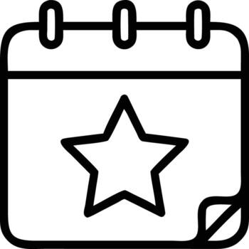 negro y blanco línea Arte icono de calendario página con estrella mínimo Arte para evento, fecha, y calendario conceptos vector