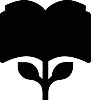 Black Silhouette Icon of Open Book with Tree Minimal art Symbol for Education, Knowledge, Growth, and Environmental Learning vector