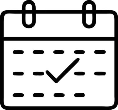 negro y blanco línea Arte icono de calendario con marca de verificación mínimo Arte ilustración para evento planificación y Planificación vector